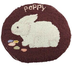 Bunny Rabbit Hooked Round Chair Cushion Cover Easter Poppy Cottage Core AS IS